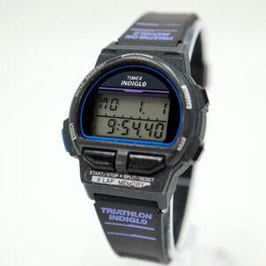 Vintage Timex Ironman Triathlon Indiglo Watch Women 33mm Black Blue 1996 Working